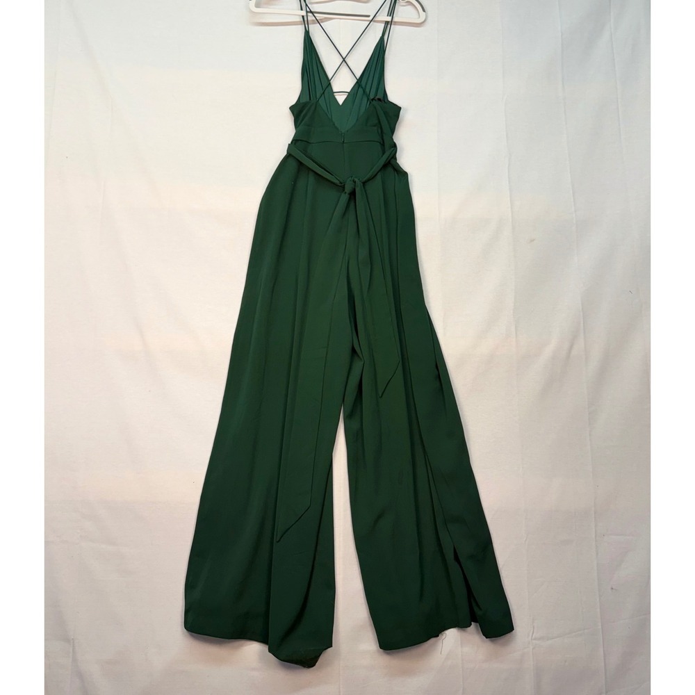 Lulus Forest Green Wide Leg Slit Jumpsuit XS V-Neck Strappy Back Formal Evening